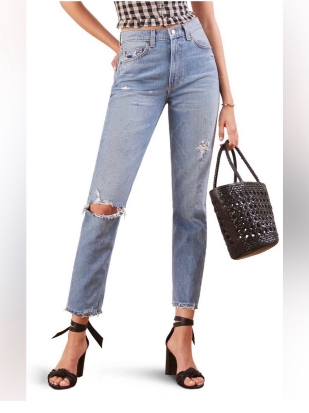 Reformation Julia jeans Light Blue Distressed Straight Jeans